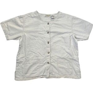 Stephanie Rogers Linen Cotton Blend Button Front Shirt Top Size L G Beige